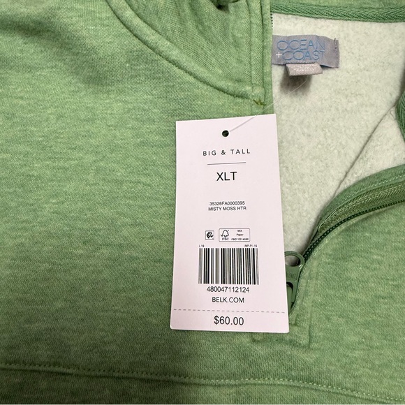 Ocean & Coast Big & Tall XLT 1/4 Zip Pullover Sweatshirt NWT - Picture 3 of 5
